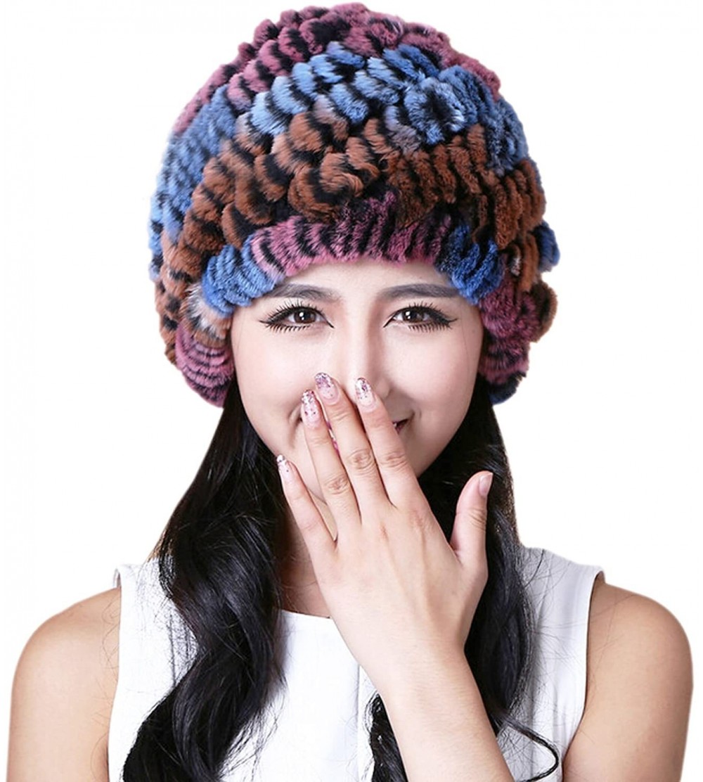 Skullies & Beanies Thicken Rex Rabbit Fur Knit Beanie Hats Multicolor - Colorful4 - CG126HY74CL $38.29