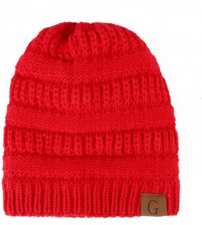 Skullies & Beanies Mens Womens Winter Cable Knit Slouchy Beanie Skully Cap Hat - Red - CF1875MQ9XZ $9.85