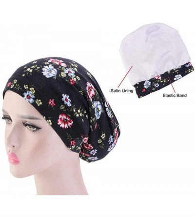 Skullies & Beanies Womens Satin Linning Soft Headwear Cotton Beanie Hat Night Sleep Cap - Black2 - CP18UZQ2DO2 $20.48