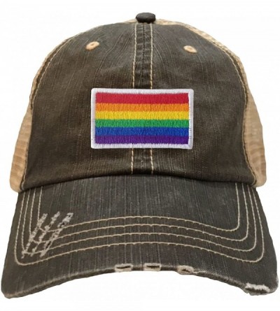 Baseball Caps Adult Rainbow Gay & Lesbian Pride Flag Embroidered Distressed Trucker Cap - Brown/ Khaki - C6180RDR8DL $24.41