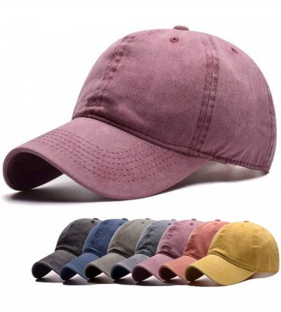 Baseball Caps Women Men Vintage Jeans Washed Distressed Baseball Cap Twill Adjustable Dad Hat - A-red - C718G25X0EI $20.62