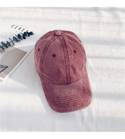 Baseball Caps Women Men Vintage Jeans Washed Distressed Baseball Cap Twill Adjustable Dad Hat - A-red - C718G25X0EI $11.25