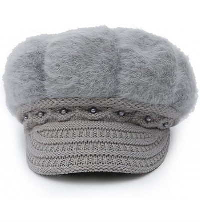 Skullies & Beanies Winter Crochet Newsboy Beanie - Gray - CB186C8GSLN $21.36