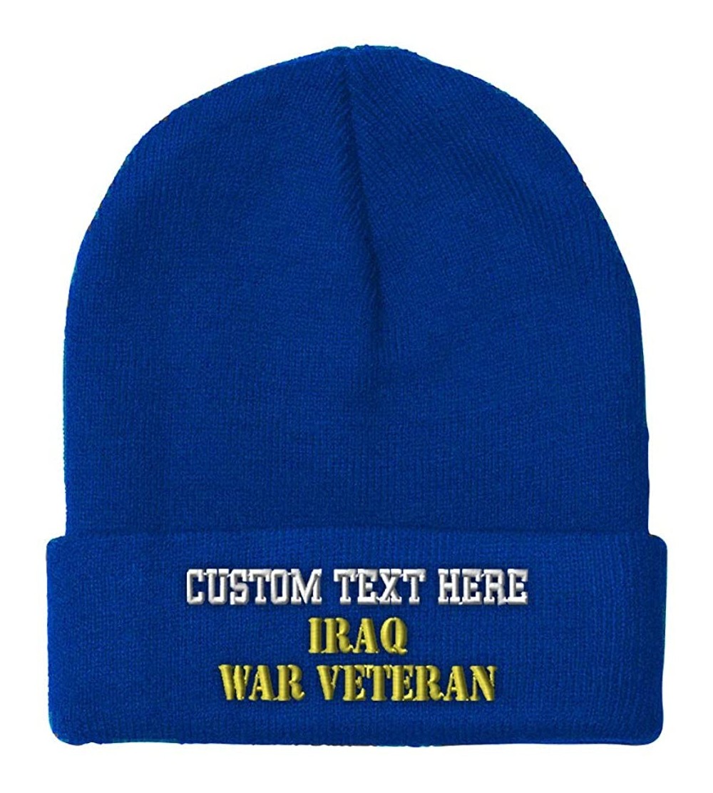 Skullies & Beanies Custom Beanie for Men & Women Iraq War Veteran Embroidery Acrylic Skull Cap Hat - Royal Blue - C118ZWNU798...