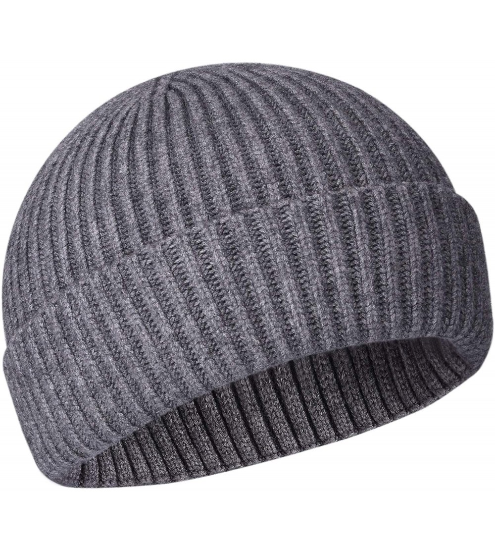 Skullies & Beanies 50% Wool Short Knit Fisherman Beanie for Men Women Winter Cuffed Hats - 1grey - CJ18AA0G5TO $19.08