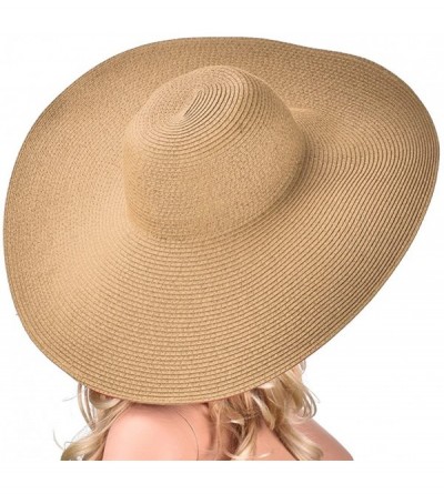 Sun Hats 6.7" Womens Church Kentucky Derby Wide Brim Straw Summer Floppy Sun Hat A330 - Natural - CY12FITW6FL $20.52
