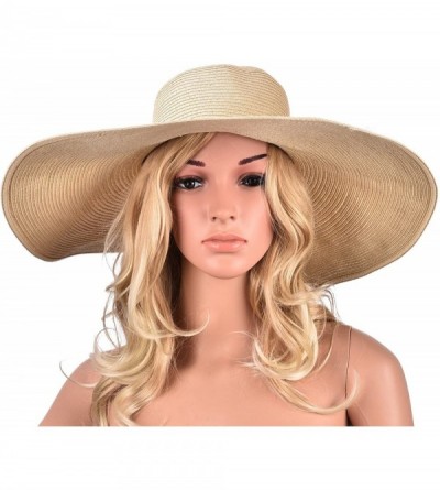 Sun Hats 6.7" Womens Church Kentucky Derby Wide Brim Straw Summer Floppy Sun Hat A330 - Natural - CY12FITW6FL $20.52
