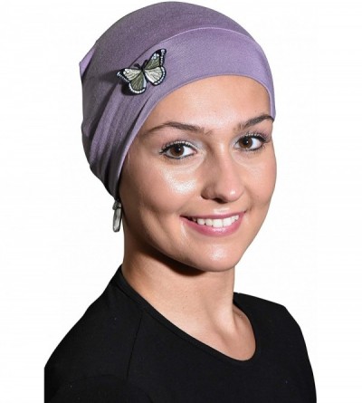 Skullies & Beanies Ladies Chemo Hat with Green Butterfly Bling - Lavender - CV12NA4NMID $30.97