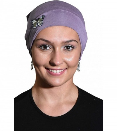 Skullies & Beanies Ladies Chemo Hat with Green Butterfly Bling - Lavender - CV12NA4NMID $26.70