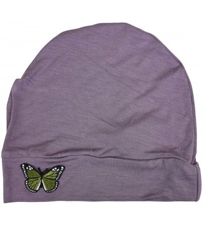 Skullies & Beanies Ladies Chemo Hat with Green Butterfly Bling - Lavender - CV12NA4NMID $26.70