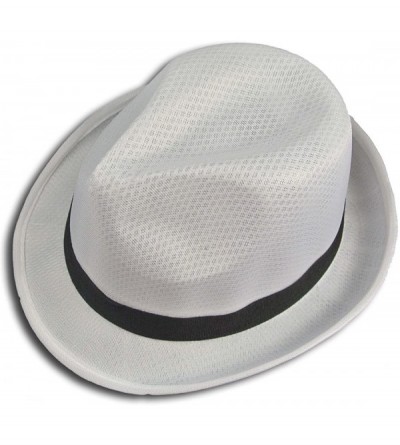 Sun Hats Fedora Hat Fashion Unisex Trilby Cap Summer Beach Sun Straw Panama - White - CF11KYTFOOL $10.90