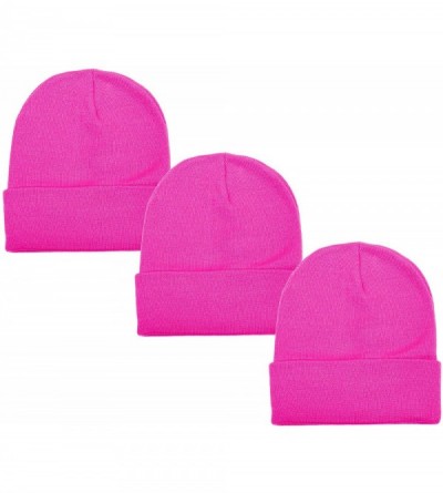 Skullies & Beanies Unisex Beanie Cap Knitted Warm Solid Color - Hot Pink - CF18XRZY6EC $10.20