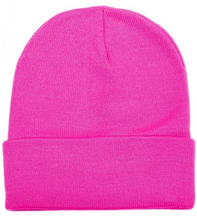 Skullies & Beanies Unisex Beanie Cap Knitted Warm Solid Color - Hot Pink - CF18XRZY6EC $10.20