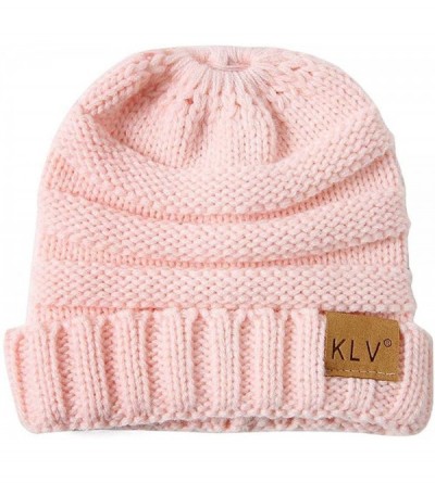 Skullies & Beanies Unisex Men Women High Bun Ponytail Baggy Warm Crochet Wool Knit Ski Hat Skull Beanie Caps - Kid-pink - CJ1...