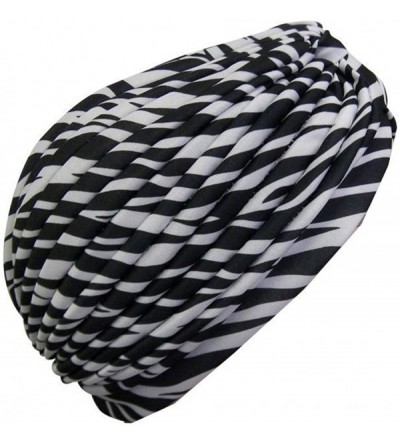 Headbands Animal Print Turban Twist Pleated Hair Wrap Stretch Turban Womens Head Cover - Zebra - CV11XQB5VUL $21.48