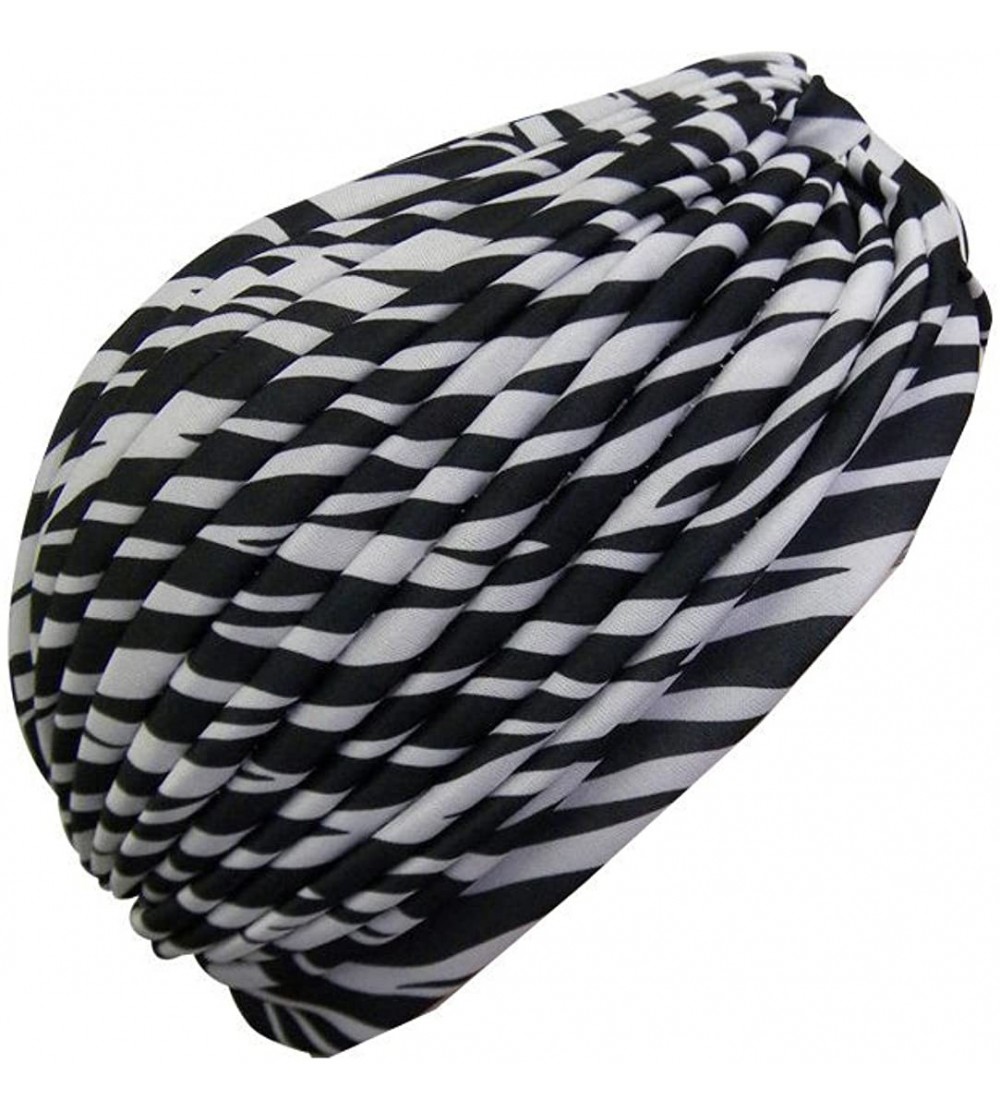 Headbands Animal Print Turban Twist Pleated Hair Wrap Stretch Turban Womens Head Cover - Zebra - CV11XQB5VUL $10.17