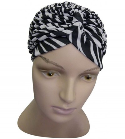 Headbands Animal Print Turban Twist Pleated Hair Wrap Stretch Turban Womens Head Cover - Zebra - CV11XQB5VUL $10.17