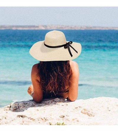 Sun Hats Women Sun Hat Wide Brim Floppy Simple Visor Sunscreen Folding Large Coastal Beach Sun Hat for Women UPF 50+ - C518UD...