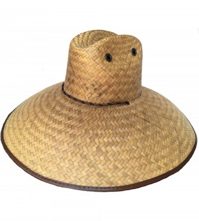 Sun Hats Headchange Wide Brim Lifeguard Hat Mexican Straw Beach Sun Summer Surf Safari - Brown 7 Inch Brim / Brown Bound - CC...