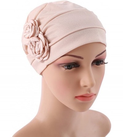 Skullies & Beanies Ruffle Chemo Turban Headband Scarf Beanie Cap Hat for Cancer Patient - Beige - CS183NMS4LH $9.88