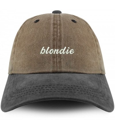 Baseball Caps Blondie Embroidered Pigment Dyed Unstructured Cap - Khaki Black - CU18D40TGGY $33.47