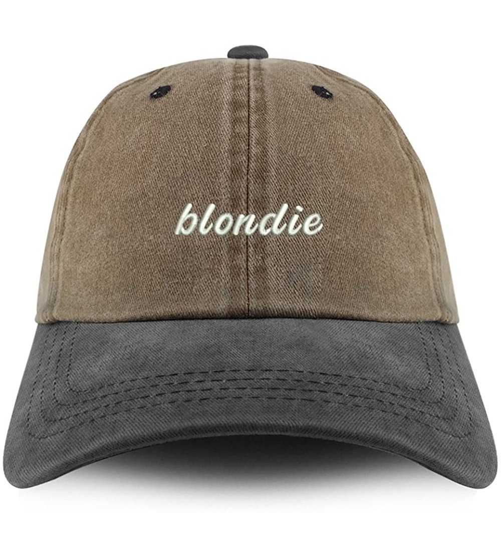 Baseball Caps Blondie Embroidered Pigment Dyed Unstructured Cap - Khaki Black - CU18D40TGGY $22.32