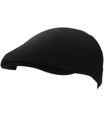 Newsboy Caps Men's Summer 100% Cotton Front Snap Solid Ivy Driver Golf Flat Cap Hat M/L - Black - CB11WWOOIJ3 $19.96