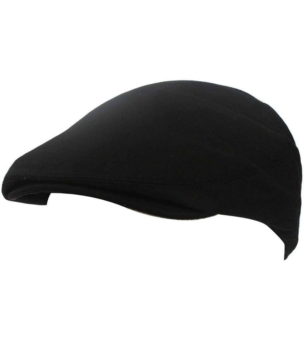Newsboy Caps Men's Summer 100% Cotton Front Snap Solid Ivy Driver Golf Flat Cap Hat M/L - Black - CB11WWOOIJ3 $10.21