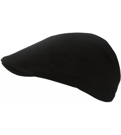 Newsboy Caps Men's Summer 100% Cotton Front Snap Solid Ivy Driver Golf Flat Cap Hat M/L - Black - CB11WWOOIJ3 $10.21