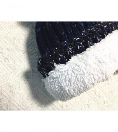 Skullies & Beanies 2PCS Parent-Child Hat Winter Super Warm Soft Knit Hat Mixed Color Beanie Ski Cap with Pom Pom - Navy - CY1...