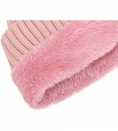 Skullies & Beanies Sherpa Lined Knit Beanie with Faux Fur Pompom - Pink With White Fur Pom - C9182DAAL6E $9.83