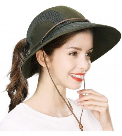 Bucket Hats Womens Packable Ponytail SPF 50 Sun Hat Summer Gardening Hiking Fishing 55-61cm - Armygreen_00707 - CG18SEX6RZH $...
