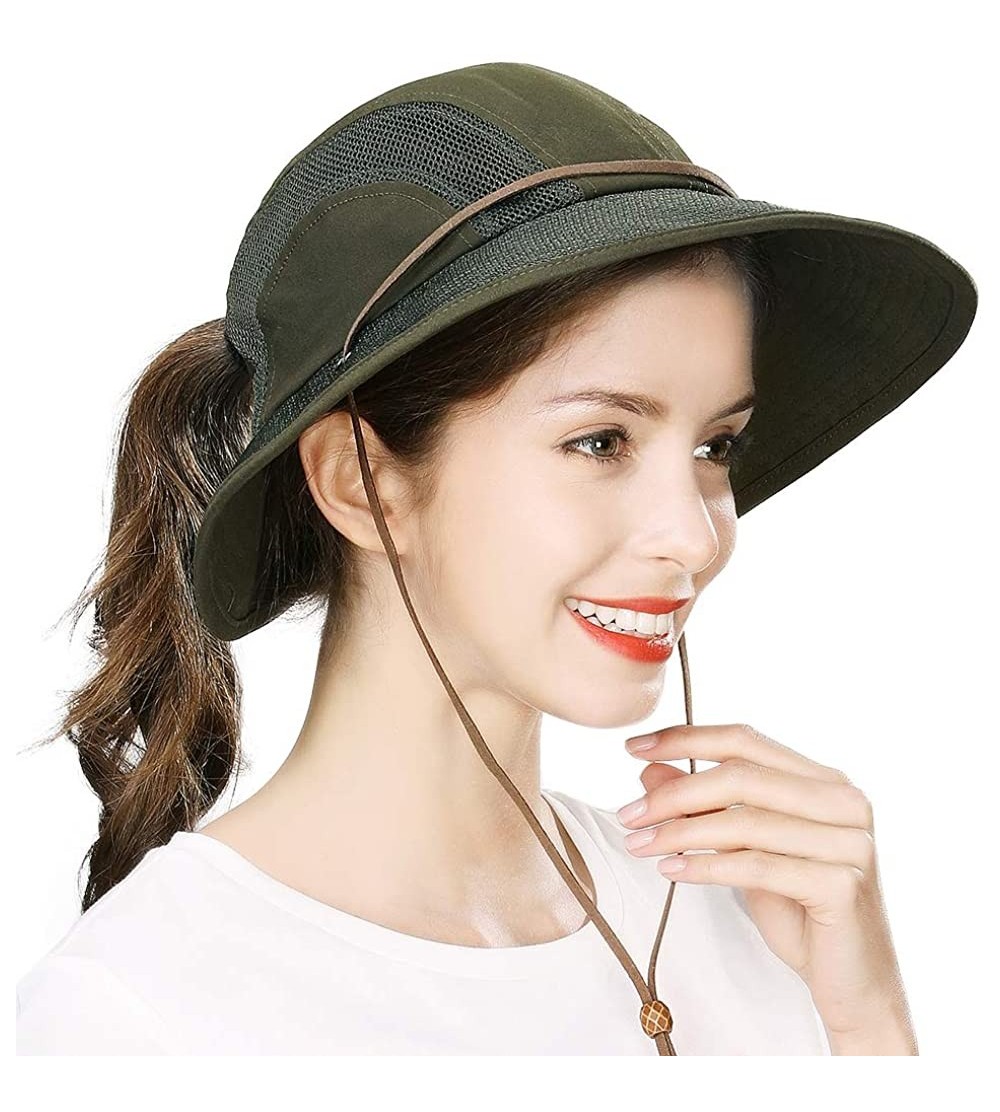 Bucket Hats Womens Packable Ponytail SPF 50 Sun Hat Summer Gardening Hiking Fishing 55-61cm - Armygreen_00707 - CG18SEX6RZH $...