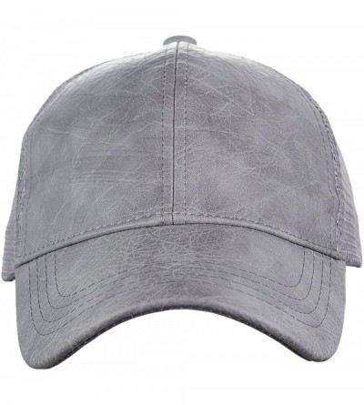 Baseball Caps Unisex Distressed PU Leather Vintage Mesh Back Adjustable Baseball Cap Hat - Light Gray - CR12O6ZHZGB $13.44