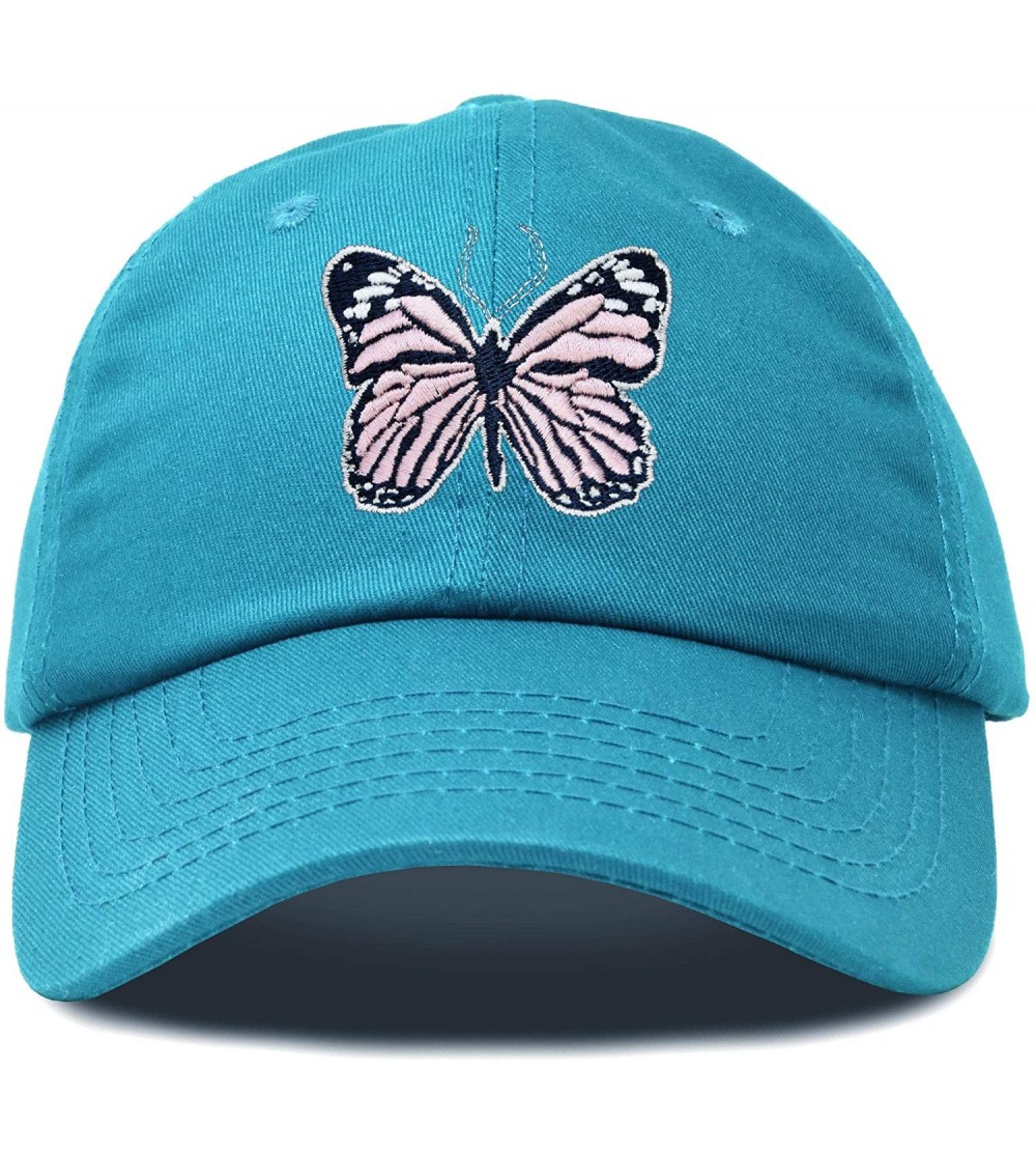 Baseball Caps Pink Butterfly Hat Cute Womens Gift Embroidered Girls Cap in Teal - CO18S03M60D $18.99