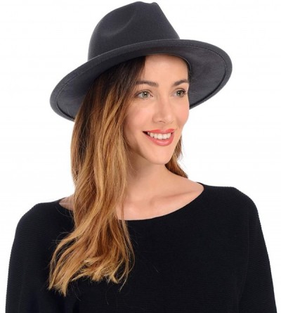 Fedoras Womens Felt Fedora Hat- Wide Brim Panama Hat Floppy Wool Winter Hat with Belt Buckle - Dark-grey - CS18ATAI43S $24.31