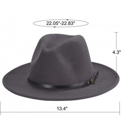 Fedoras Womens Felt Fedora Hat- Wide Brim Panama Hat Floppy Wool Winter Hat with Belt Buckle - Dark-grey - CS18ATAI43S $12.48