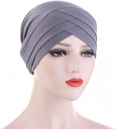 Skullies & Beanies Hijab Chemo Cancer Beanies Turbans Hats Cap Twisted Hair Cover Headwrap Turban Headwear for Women - Gray -...