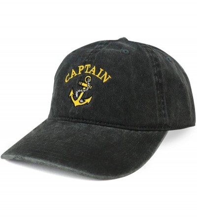 Baseball Caps Captain Anchor Logo Embroidered Pigment Dyed 100% Cotton Cap - Black - CT12BPQH12T $34.43