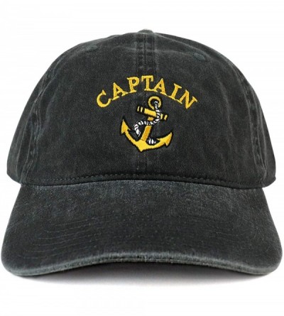 Baseball Caps Captain Anchor Logo Embroidered Pigment Dyed 100% Cotton Cap - Black - CT12BPQH12T $20.47