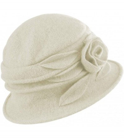 Bucket Hats Women's Wool Felt Floral Decoration Cloche Winter Bucket Hat - Beige - CC193GOLTG7 $17.84