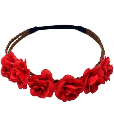 Headbands Women's Bohemian Beach Rose Flower Hoop Headband for Party - Red - CI12N7YML5H $10.42
