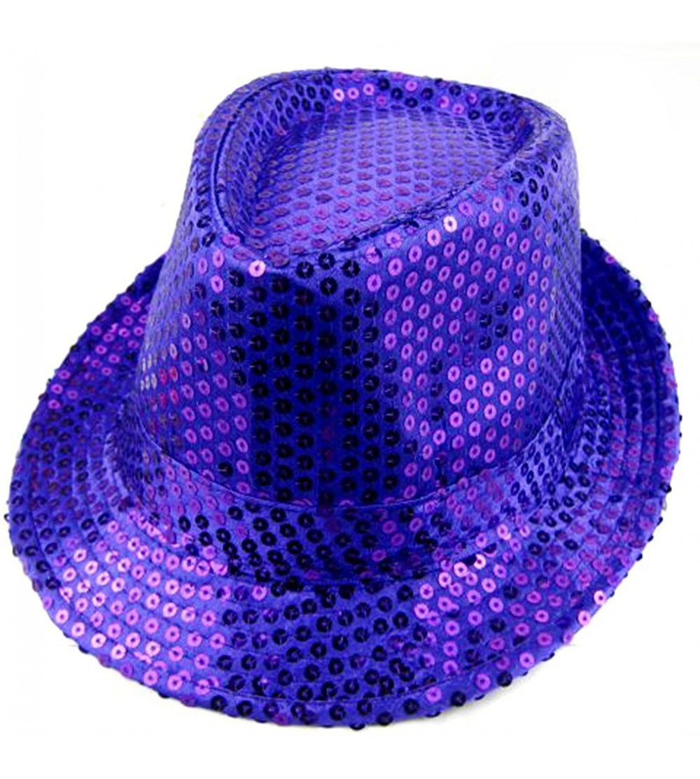 Fedoras Women Girl Fedora Trilby Homburg Stetson Short Brim Sequin Glitter Hat Metallic - Purple - CF12NV8NP5V $29.44