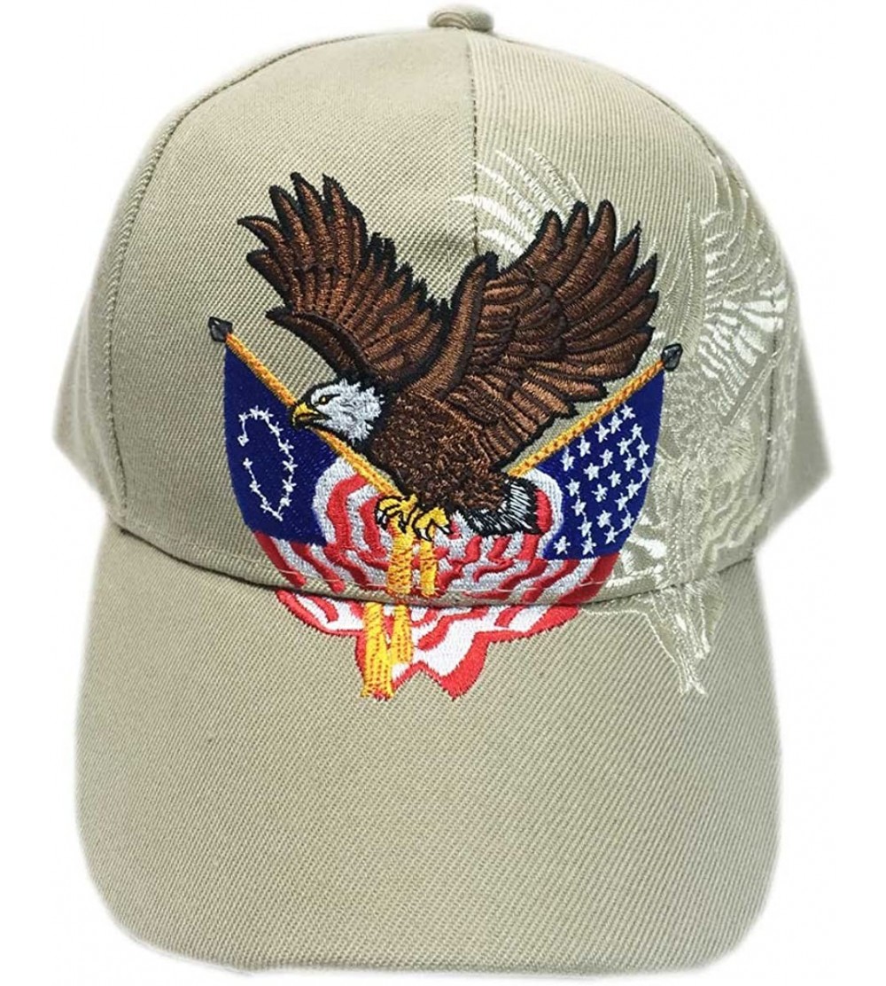 Baseball Caps Patriotic Embroidered American Flags Print Baseball Cap - Khaki - CZ18T57U3ZW $16.32