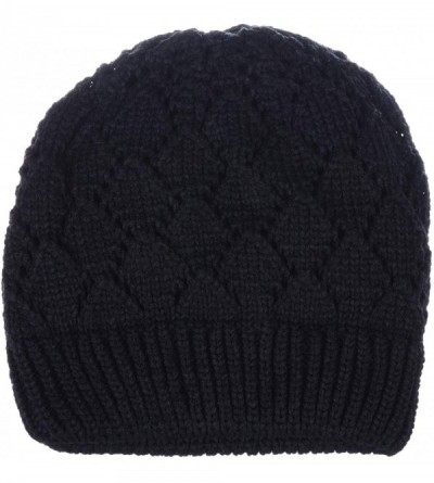 Skullies & Beanies Womens Winter Knit Beanie Hat Plush Fleece Lined - 507black - C218ZASUHET $19.10