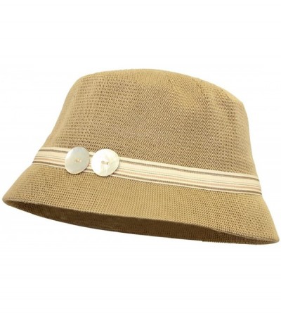 Sun Hats Bucket Hat with Colorful Band and 2 Buttons Cloche Ladies Hat - Tan - CA11QQ07GMP $12.74