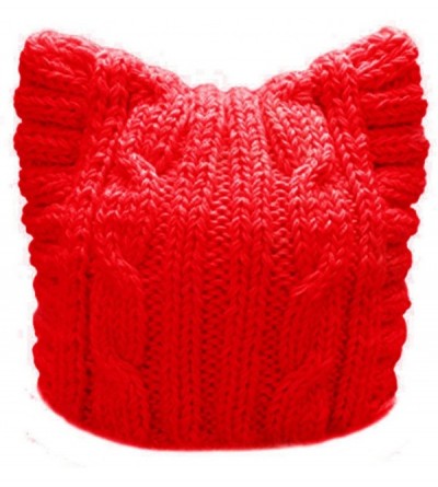Skullies & Beanies Handmade Knit Pussycat Hat Women's March Parade Cap Cat Ears Beanie - Adult-red - CA189KU2DOH $10.49