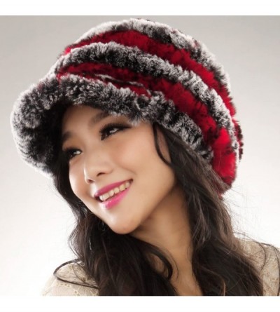 Skullies & Beanies Women's Real Rex Rabbit Fur Peaked Caps Hats Spiral Winter Warmer Ears Hat - Grey & Red - CT11FGXY153 $26.13