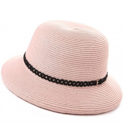 Fedoras Womens Summer Sun Beach Straw Hats UPF Protective Panama Fedora Outdoor Patio - 00010_pink - CR18SUZ434K $34.13