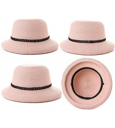 Fedoras Womens Summer Sun Beach Straw Hats UPF Protective Panama Fedora Outdoor Patio - 00010_pink - CR18SUZ434K $20.29